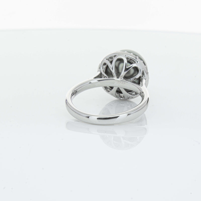 18ct White Gold Tahitian Black Pearl & Diamond Callisto Ring-Ring-Walker & Hall