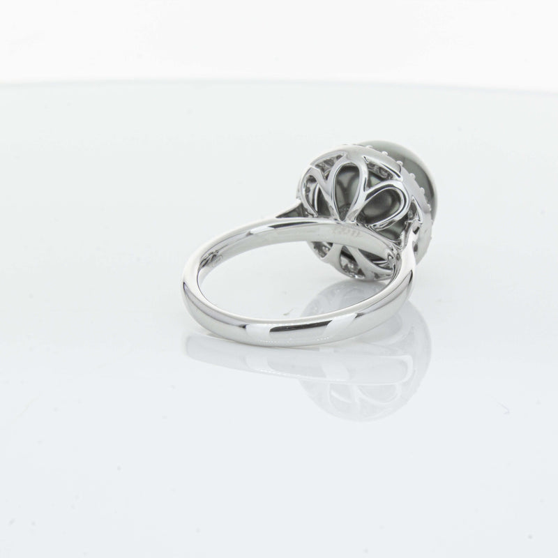 18ct White Gold Tahitian Black Pearl & Diamond Callisto Ring-Ring-Walker & Hall