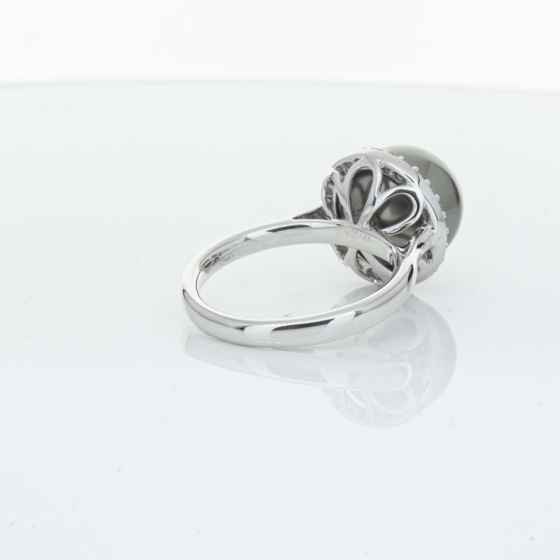 18ct White Gold Tahitian Black Pearl & Diamond Callisto Ring-Ring-Walker & Hall