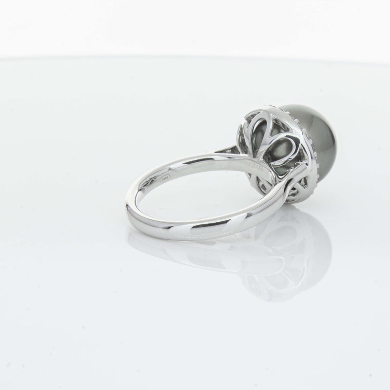 18ct White Gold Tahitian Black Pearl & Diamond Callisto Ring-Ring-Walker & Hall