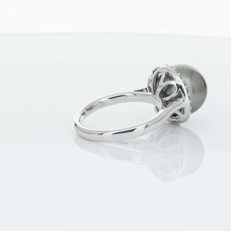18ct White Gold Tahitian Black Pearl & Diamond Callisto Ring-Ring-Walker & Hall