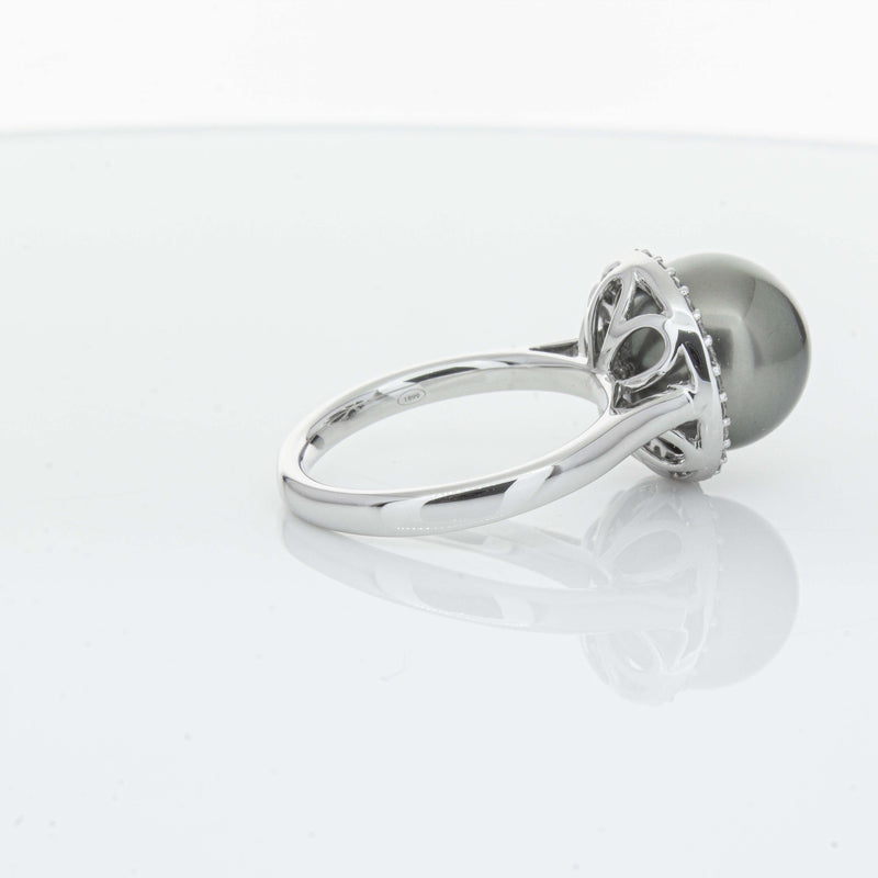 18ct White Gold Tahitian Black Pearl & Diamond Callisto Ring-Ring-Walker & Hall