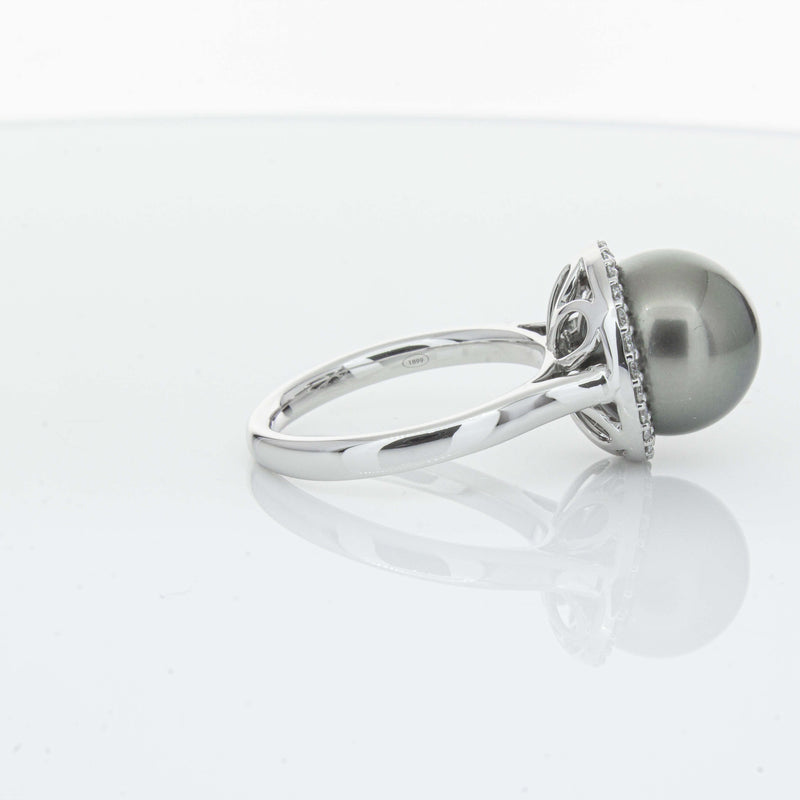 18ct White Gold Tahitian Black Pearl & Diamond Callisto Ring-Ring-Walker & Hall