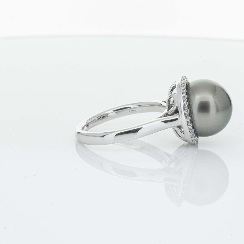 18ct White Gold Tahitian Black Pearl & Diamond Callisto Ring-Ring-Walker & Hall