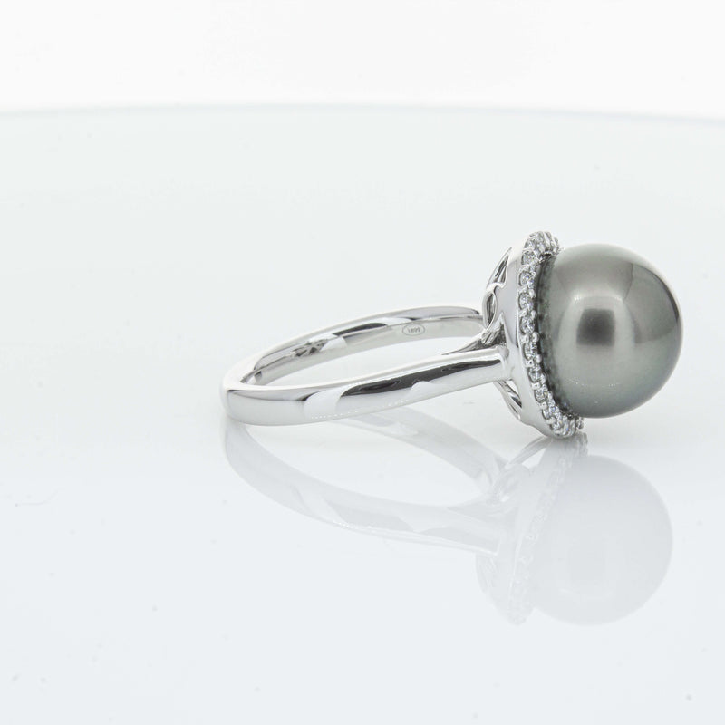 18ct White Gold Tahitian Black Pearl & Diamond Callisto Ring-Ring-Walker & Hall