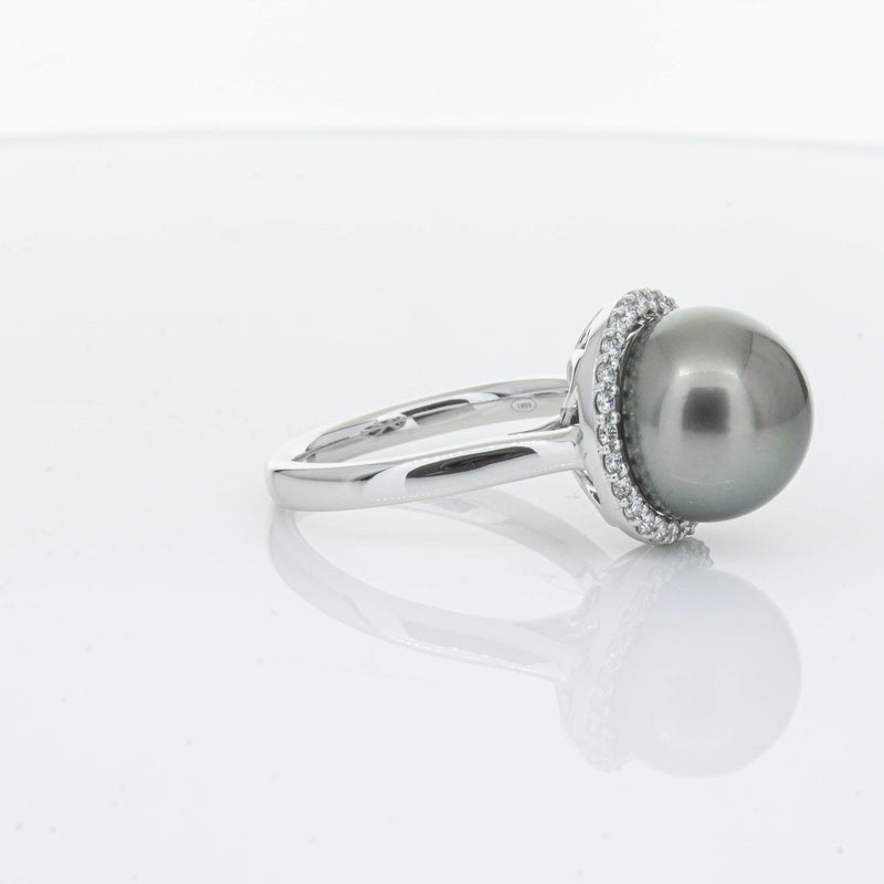 18ct White Gold Tahitian Black Pearl & Diamond Callisto Ring-Ring-Walker & Hall