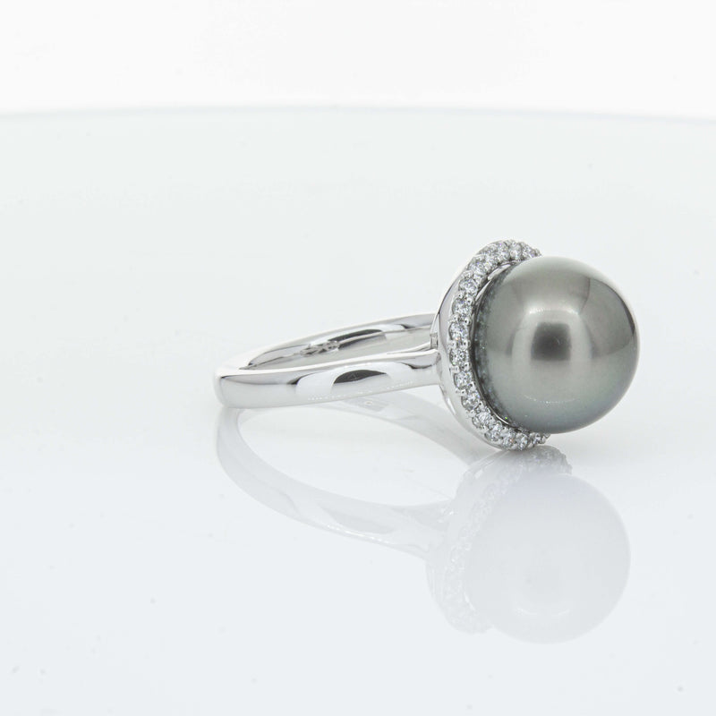 18ct White Gold Tahitian Black Pearl & Diamond Callisto Ring-Ring-Walker & Hall