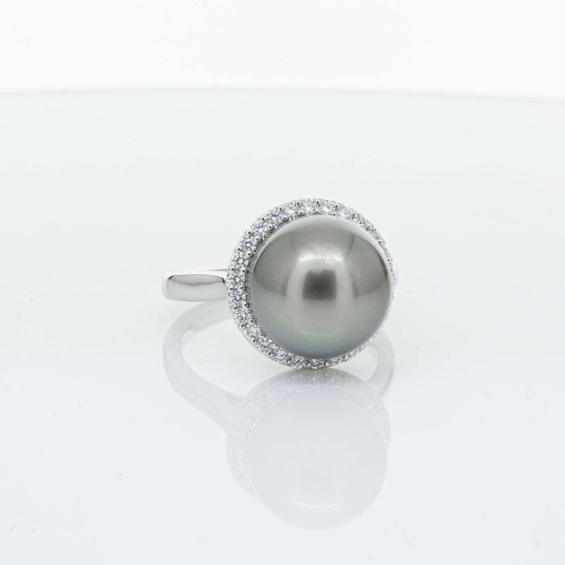 18ct White Gold Tahitian Black Pearl & Diamond Callisto Ring-Ring-Walker & Hall