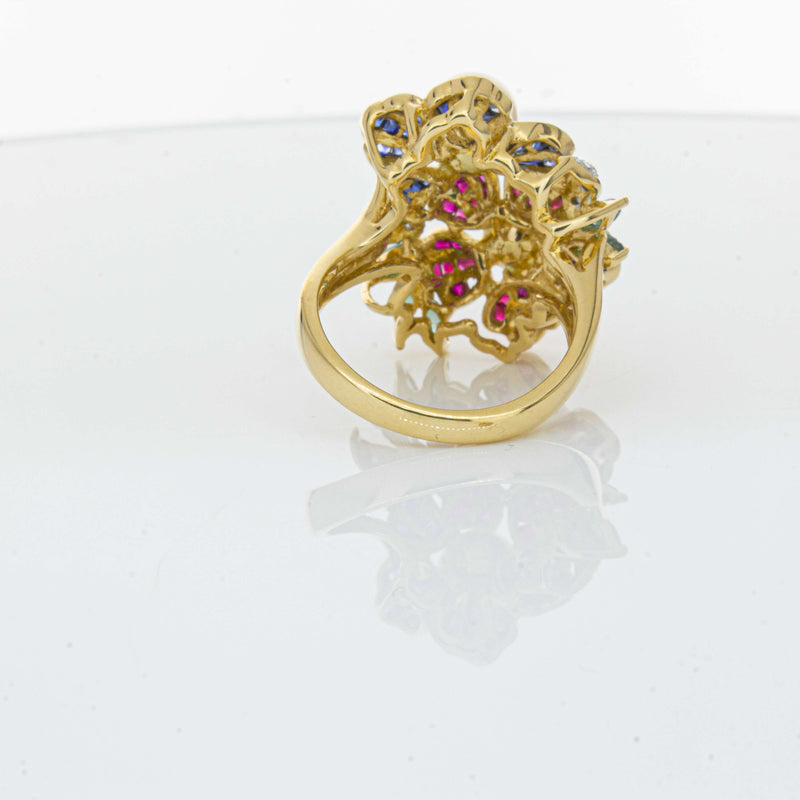 Deja Vu 18ct Yellow Gold Pearl & Multi Gem Floral Ring-Ring-Walker & Hall