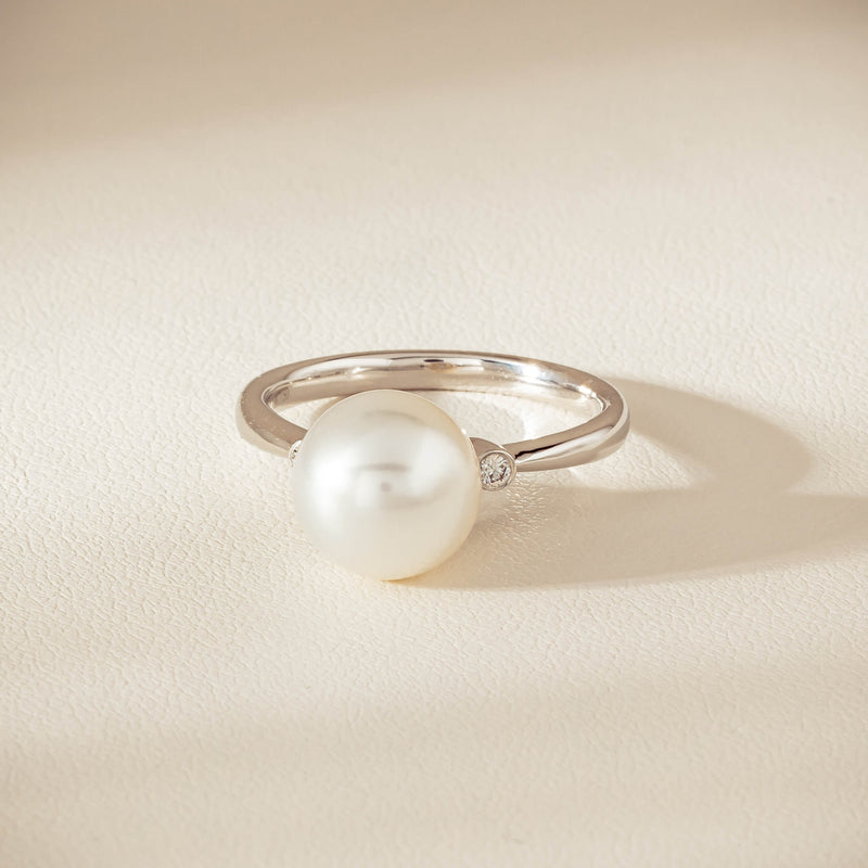 18ct White Gold South Sea 10mm Pearl Diamond Ring - Ring - Walker & Hall