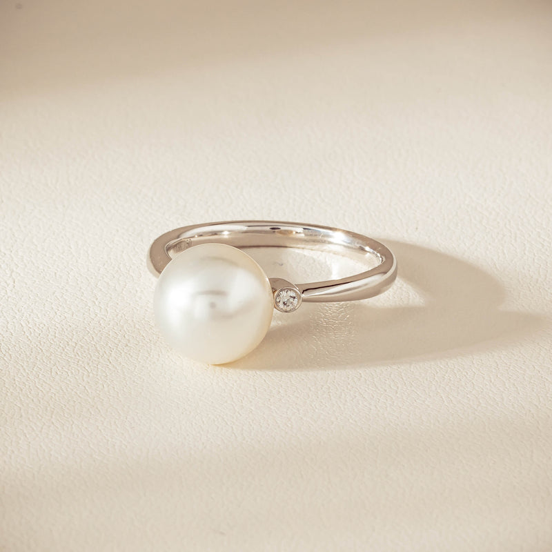 18ct White Gold South Sea 10mm Pearl Diamond Ring - Ring - Walker & Hall