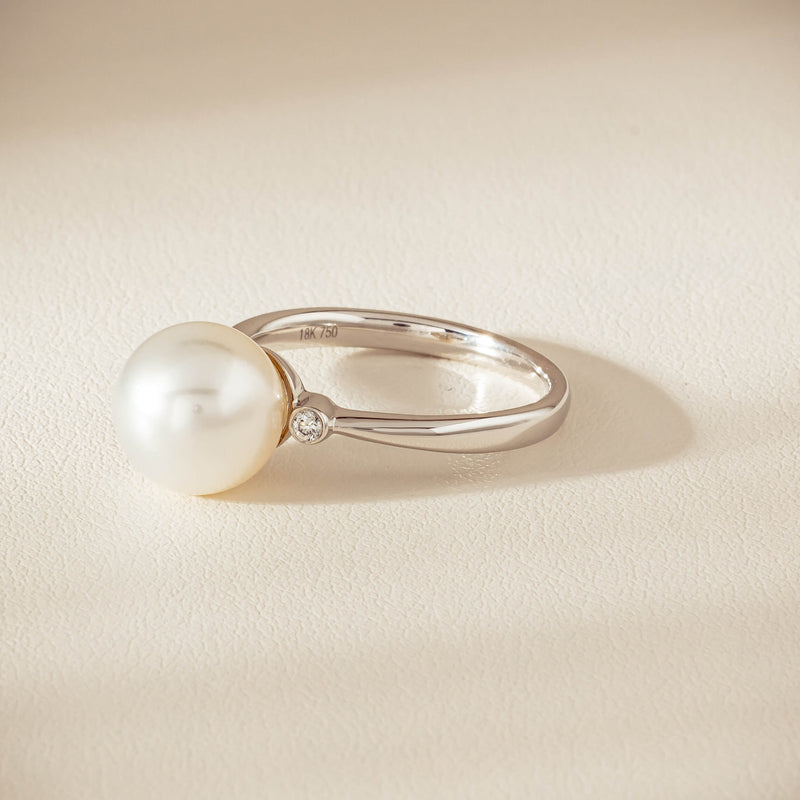 18ct White Gold South Sea 10mm Pearl Diamond Ring - Ring - Walker & Hall