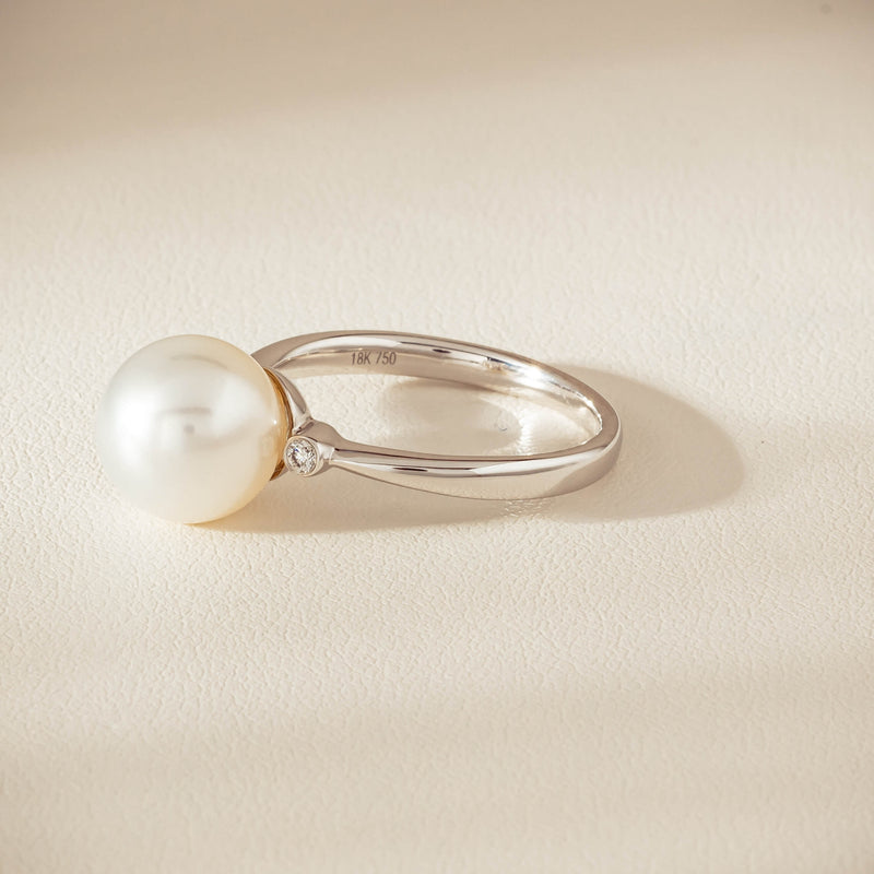 18ct White Gold South Sea 10mm Pearl Diamond Ring - Ring - Walker & Hall
