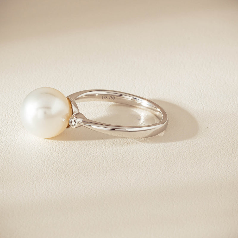 18ct White Gold South Sea 10mm Pearl Diamond Ring - Ring - Walker & Hall