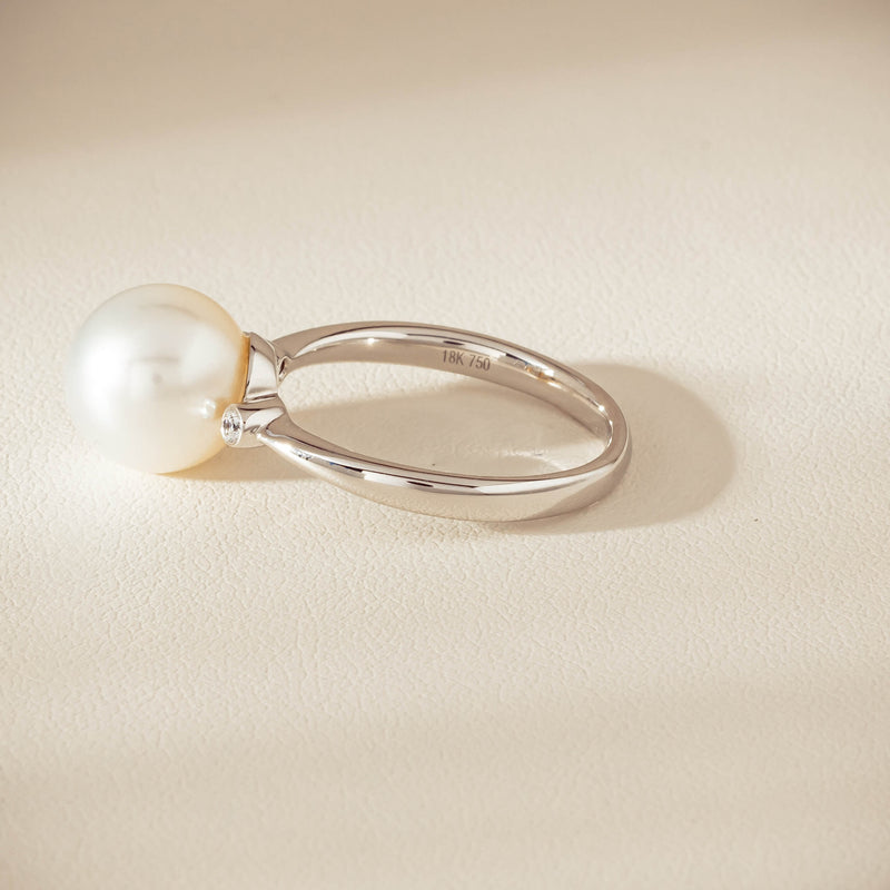 18ct White Gold South Sea 10mm Pearl Diamond Ring - Ring - Walker & Hall