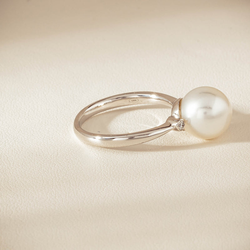18ct White Gold South Sea 10mm Pearl Diamond Ring - Ring - Walker & Hall