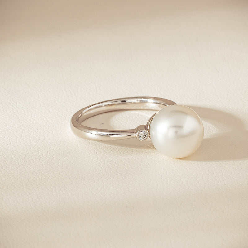 18ct White Gold South Sea 10mm Pearl Diamond Ring - Ring - Walker & Hall