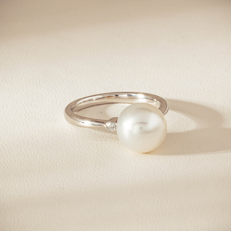 18ct White Gold South Sea 10mm Pearl Diamond Ring - Ring - Walker & Hall