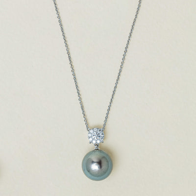 18ct White Gold 13.2mm Tahitian Pearl & Diamond Galaxy Pendant - Necklace - Walker & Hall