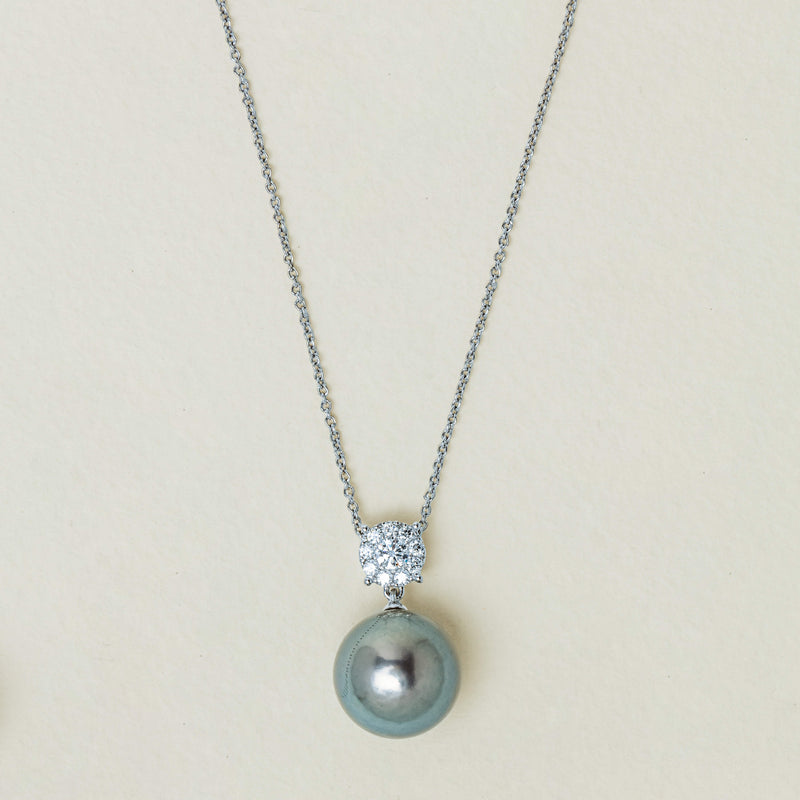 18ct White Gold 13.2mm Tahitian Pearl & Diamond Galaxy Pendant - Necklace - Walker & Hall