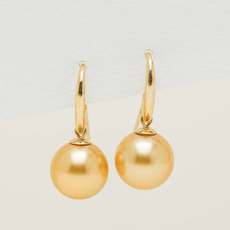 9ct Yellow Gold 10-11mm Golden South Sea Pearl Earrings - Earrings - Walker & Hall