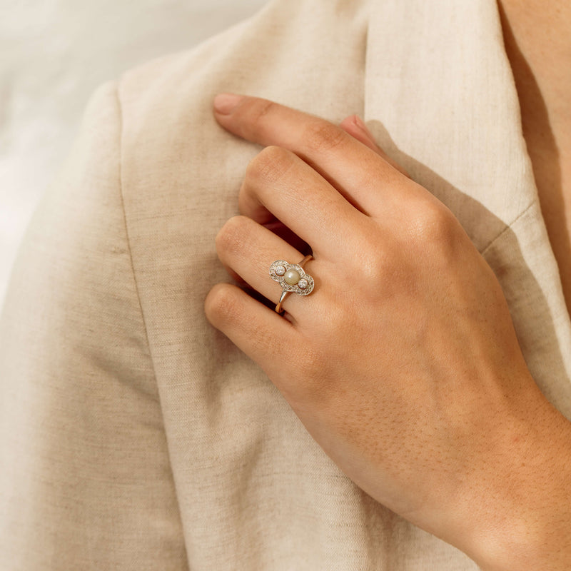 Vintage 14ct Yellow Gold Pearl & Diamond Ring - Ring - Walker & Hall