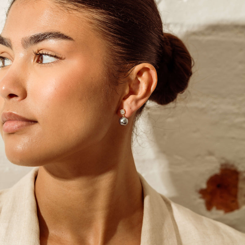 18ct Yellow Gold 10mm Black Pearl Diamond Galaxy Earrings - Earrings - Walker & Hall