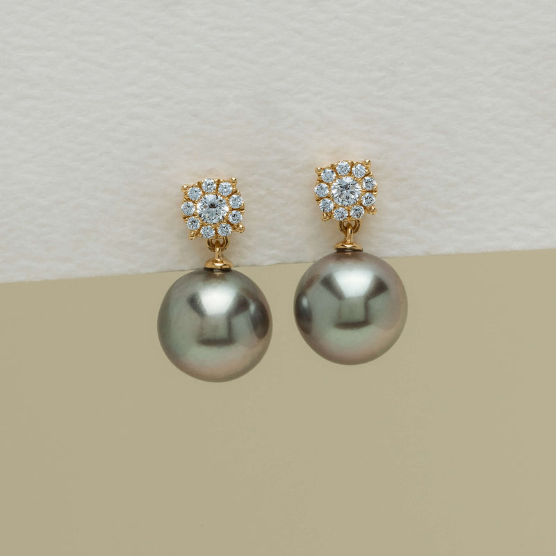 18ct Yellow Gold 10mm Black Pearl Diamond Galaxy Earrings - Earrings - Walker & Hall