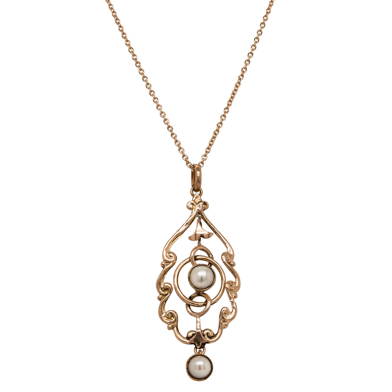 Vintage 9ct Rose Gold Cultured Pearl Set Pendant - Necklace - Walker & Hall