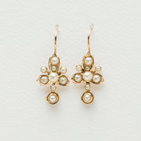 Vintage 18ct & 9ct Yellow Gold Seed Pearl Drop Earrings - Earrings - Walker & Hall
