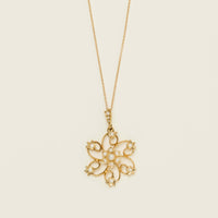 Vintage 14ct Yellow Gold Seed Pearl Floral Pendant - Necklace - Walker & Hall