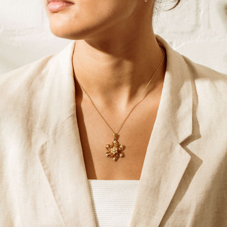 Vintage 14ct Yellow Gold Seed Pearl Floral Pendant - Necklace - Walker & Hall