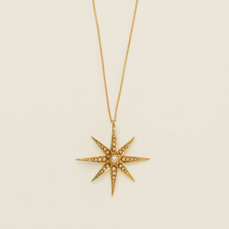 Vintage 15ct Yellow Gold Seed Pearl Star Pendant - Necklace - Walker & Hall