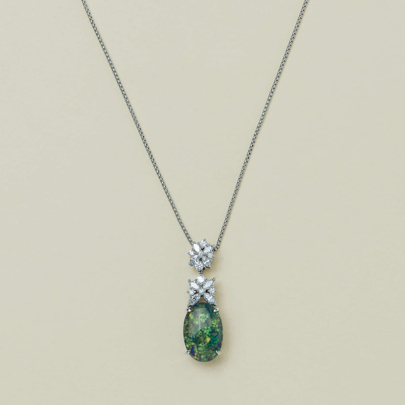 Deja Vu Platinum 4.11ct Opal & Diamond Pendant - Necklace - Walker & Hall