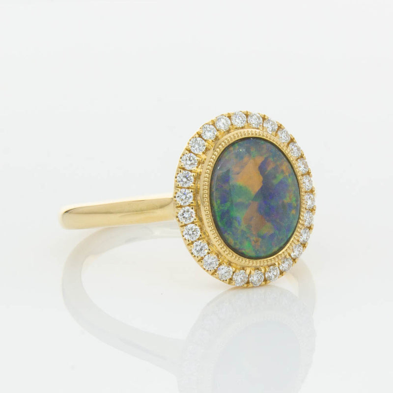 18ct Yellow Gold Opal & Diamond Ring-Ring-Walker & Hall