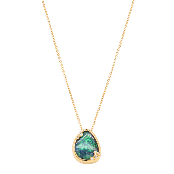 18ct Yellow Gold 2.77ct Opal & Diamond Pendant - Necklace - Walker & Hall