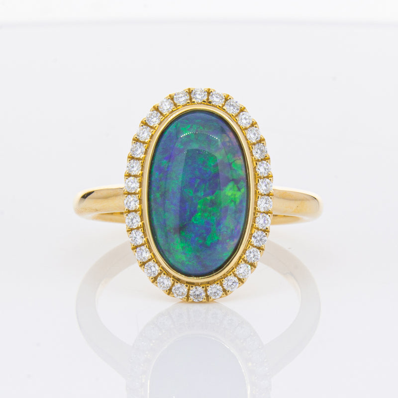 18ct Yellow Gold 2.36ct Opal & Diamond Ring-Ring-Walker & Hall