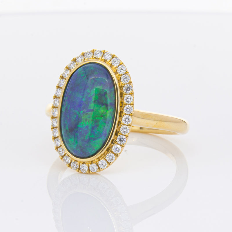 18ct Yellow Gold 2.36ct Opal & Diamond Ring-Ring-Walker & Hall