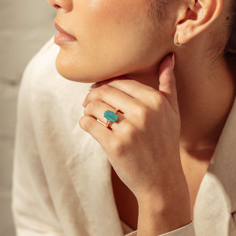 18ct Yellow Gold 2.65ct Opal & Diamond Ayla Ring - Ring - Walker & Hall