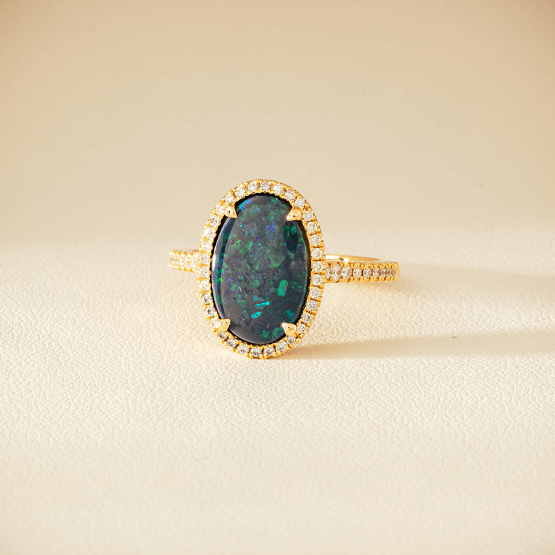 18ct Yellow Gold 1.48ct Opal & Diamond Sierra Ring - Ring - Walker & Hall