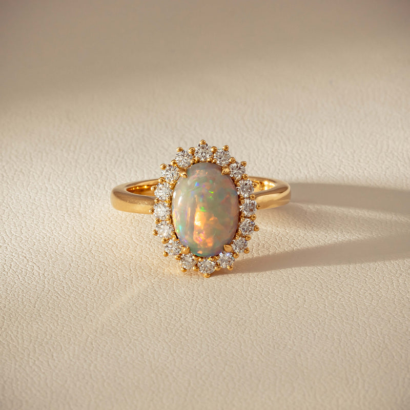 18ct Yellow Gold 1.70ct Opal & Diamond Belle Ring - Ring - Walker & Hall