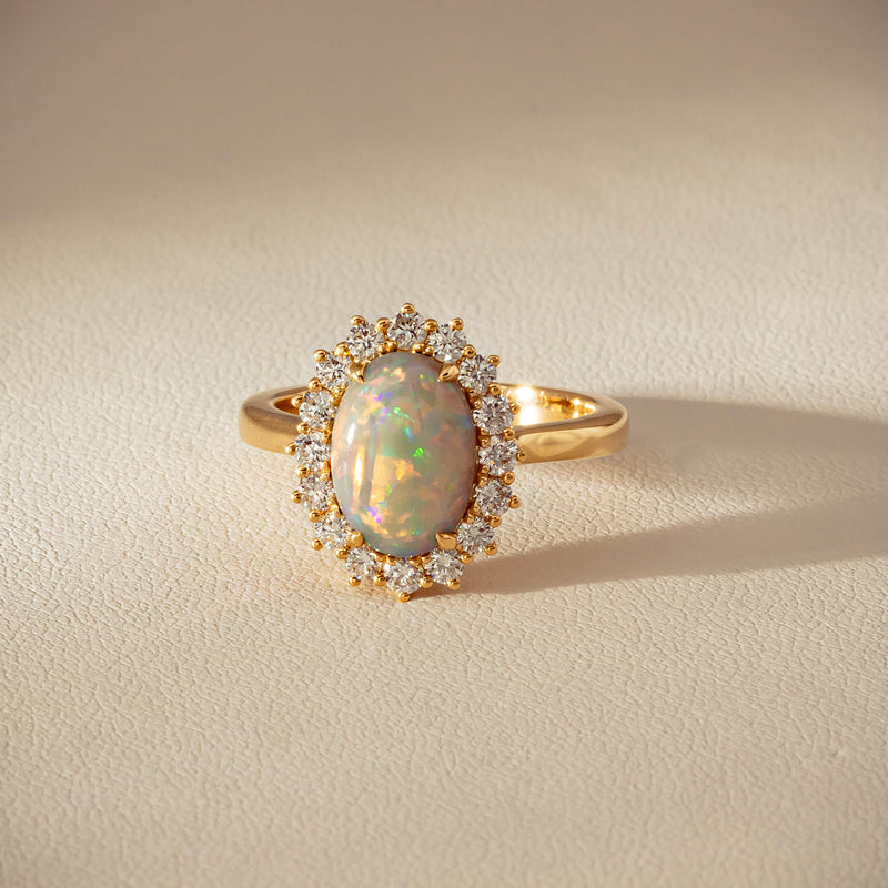 18ct Yellow Gold 1.70ct Opal & Diamond Belle Ring - Ring - Walker & Hall