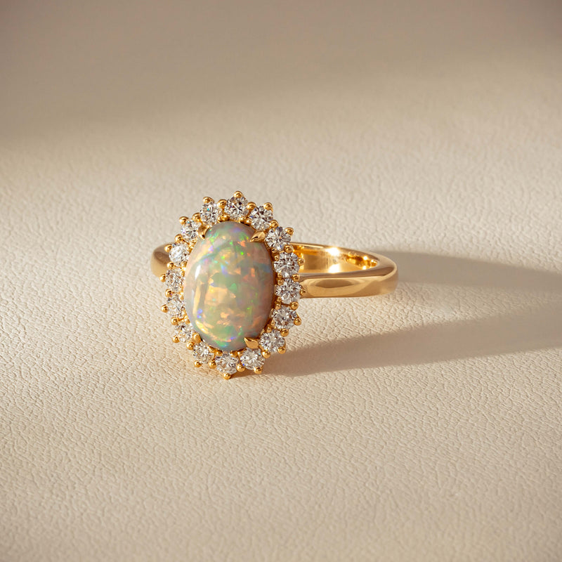 18ct Yellow Gold 1.70ct Opal & Diamond Belle Ring - Ring - Walker & Hall