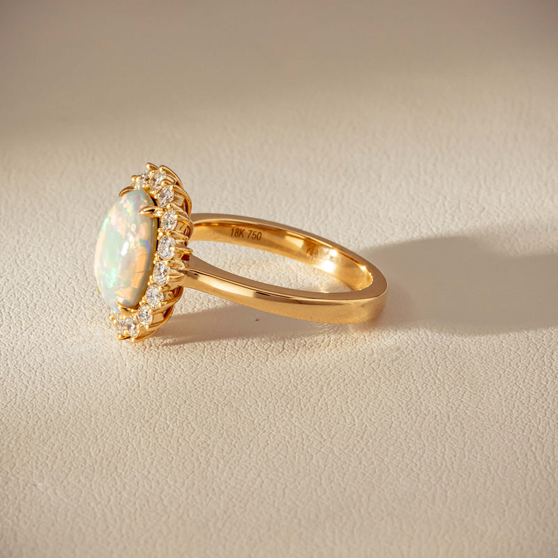 18ct Yellow Gold 1.70ct Opal & Diamond Belle Ring - Ring - Walker & Hall
