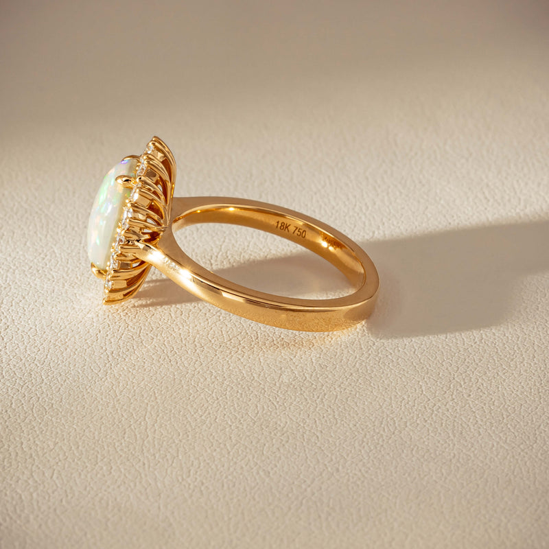 18ct Yellow Gold 1.70ct Opal & Diamond Belle Ring - Ring - Walker & Hall