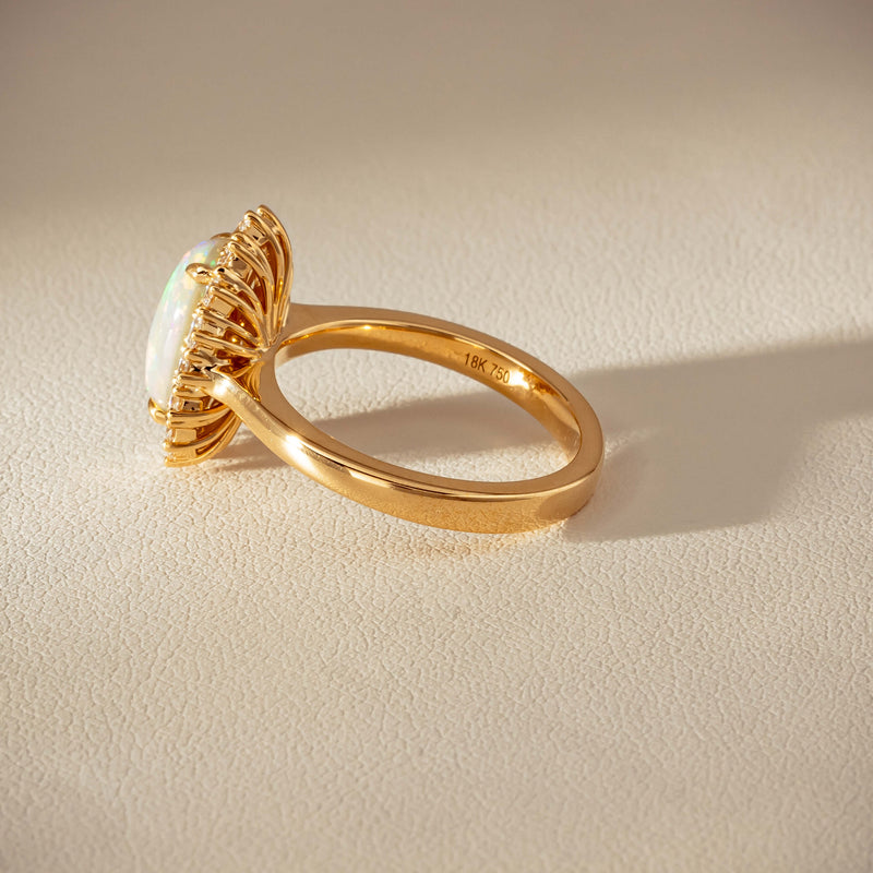 18ct Yellow Gold 1.70ct Opal & Diamond Belle Ring - Ring - Walker & Hall