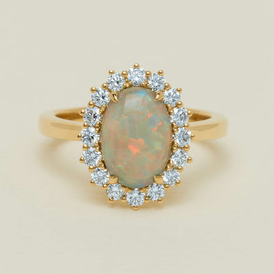 18ct Yellow Gold 1.70ct Opal & Diamond Belle Ring - Ring - Walker & Hall