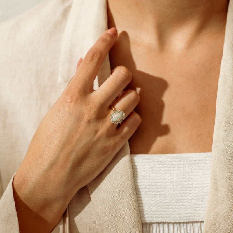 18ct Yellow Gold 1.70ct Opal & Diamond Belle Ring - Ring - Walker & Hall