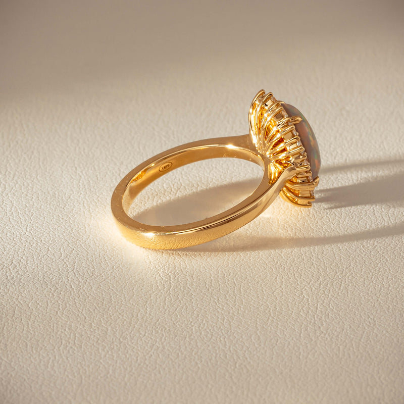 18ct Yellow Gold 1.70ct Opal & Diamond Belle Ring - Ring - Walker & Hall