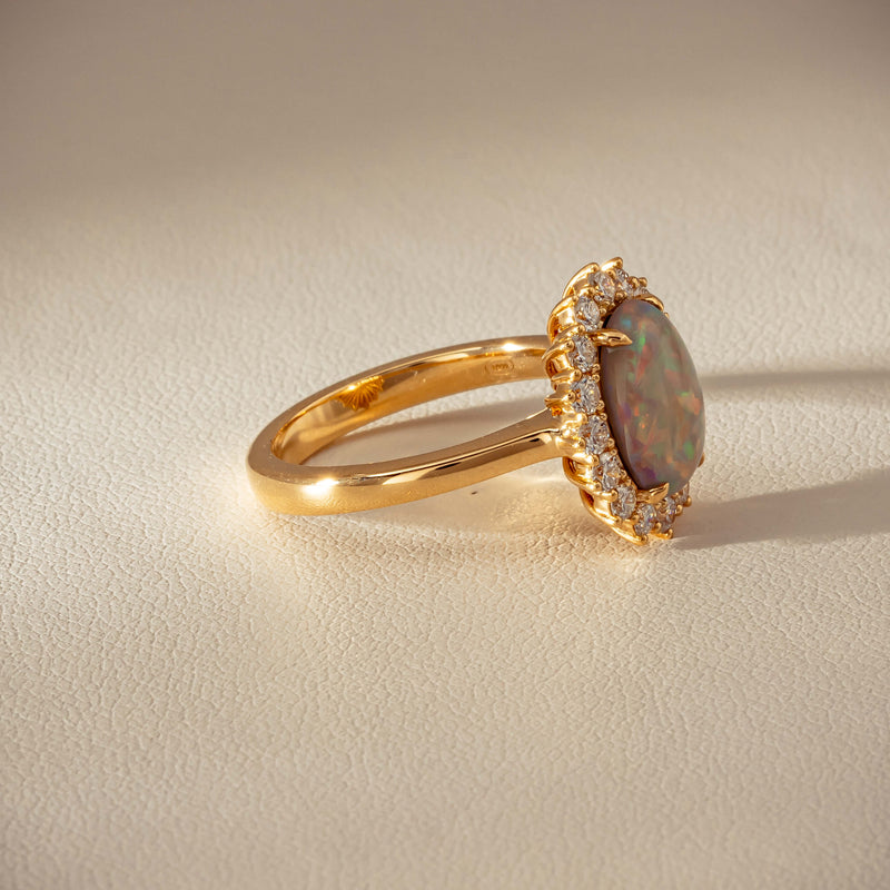 18ct Yellow Gold 1.70ct Opal & Diamond Belle Ring - Ring - Walker & Hall